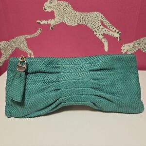 GUC Vintage Henri Bendel Embossed Leather Turquoise Clutch